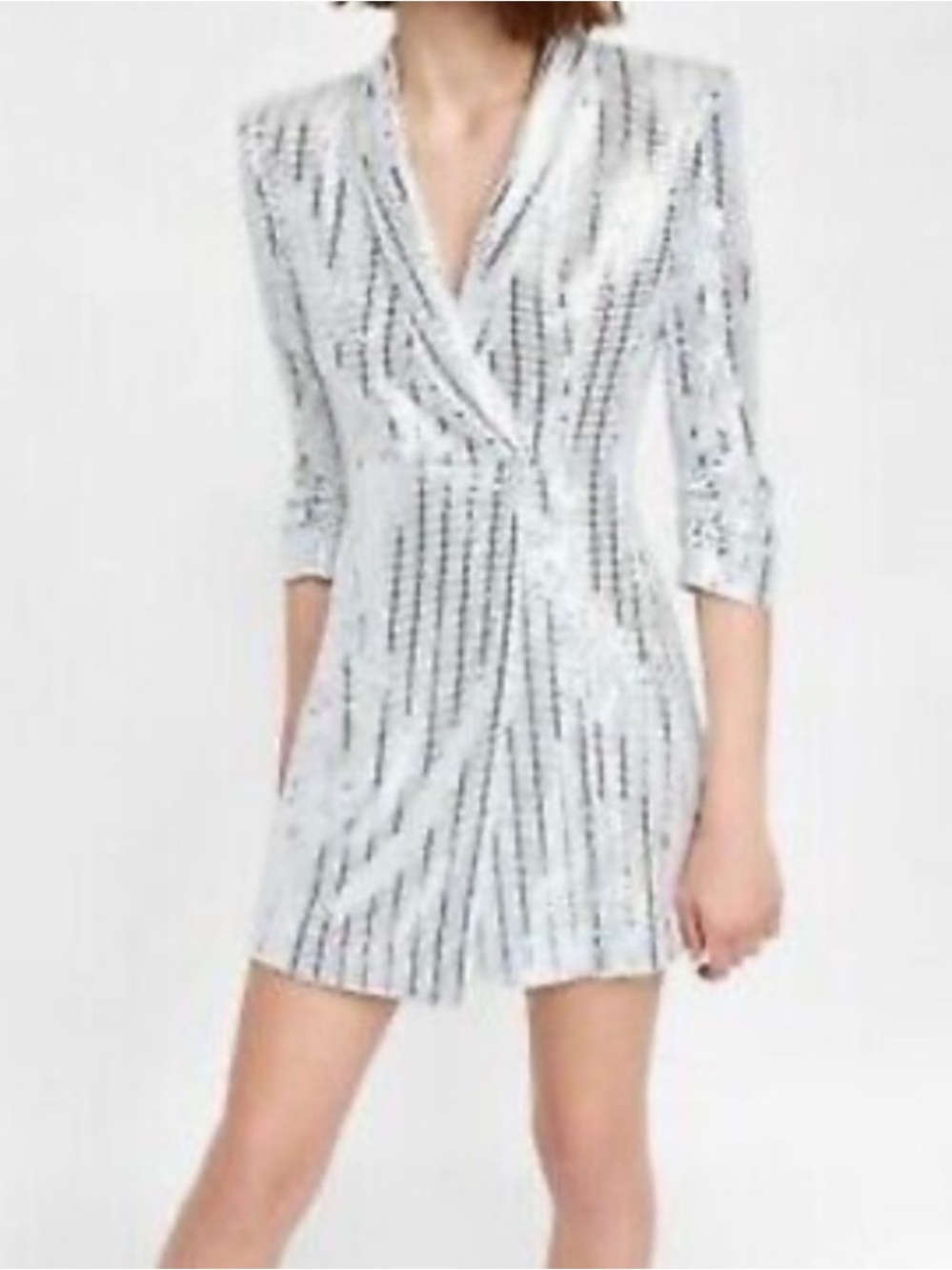 Zara Silver Sequin Blazer Mini Dress